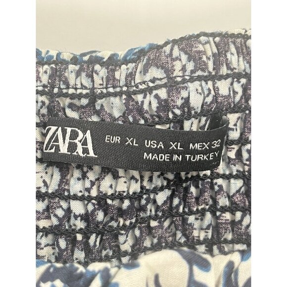 Zara Blue Floral Off Shoulder Maxi Dress Cottagecore Sz XL Smocked Coastal Chic - Picture 4 of 6